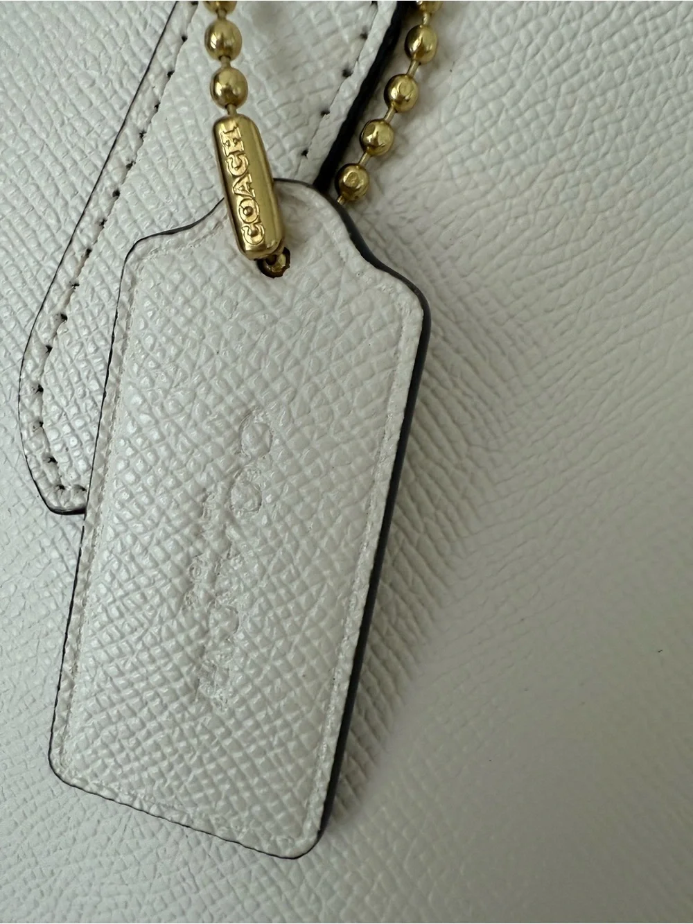 Coach Cream Leather Tote with Gold Hardware and Top Zip